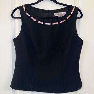 Vintage Y2K Minimalist Jessica Howard Black Ribbon Detail Sleeveless Top (size 8